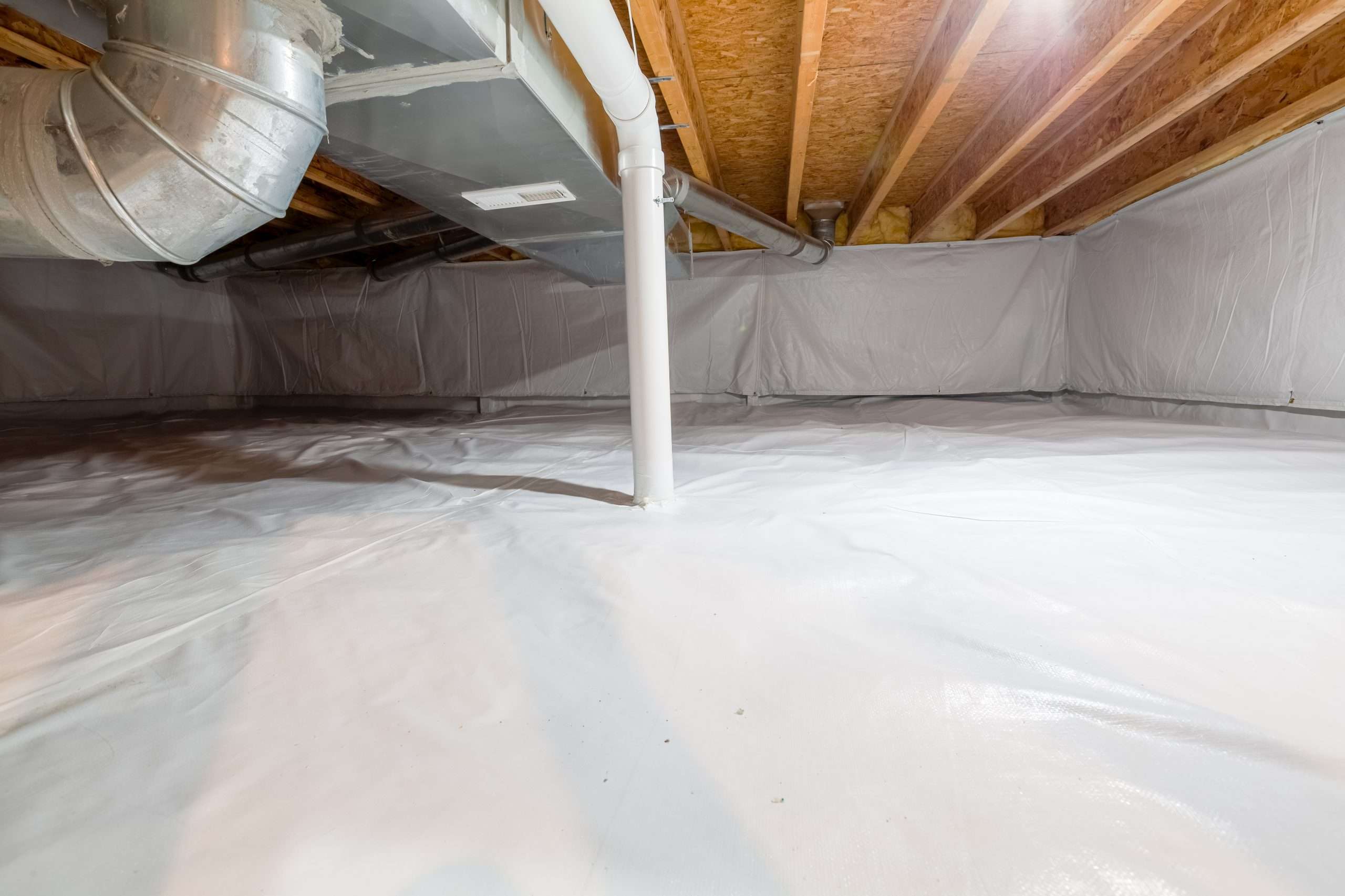 Crawl space fully encapsulated with thermoregulatory blankets an Crawl Space | Complete Basement Systems | Long Island, NY